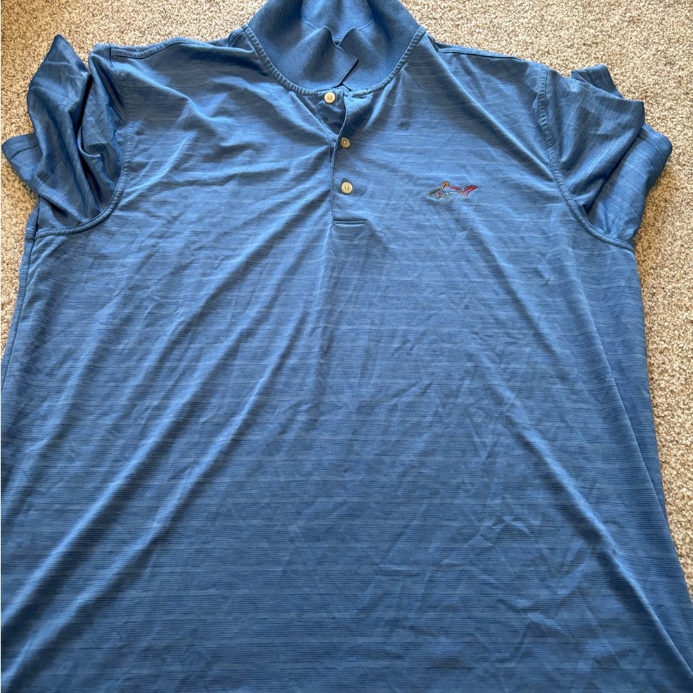 Greg Norman Collection Men's Blue Polo Shirt with Embroidered Shark